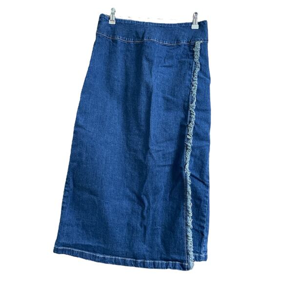 Monterey Bay Vintage Denim Fringed Midi Pencil Skirt size 10 - Picture 1 of 7